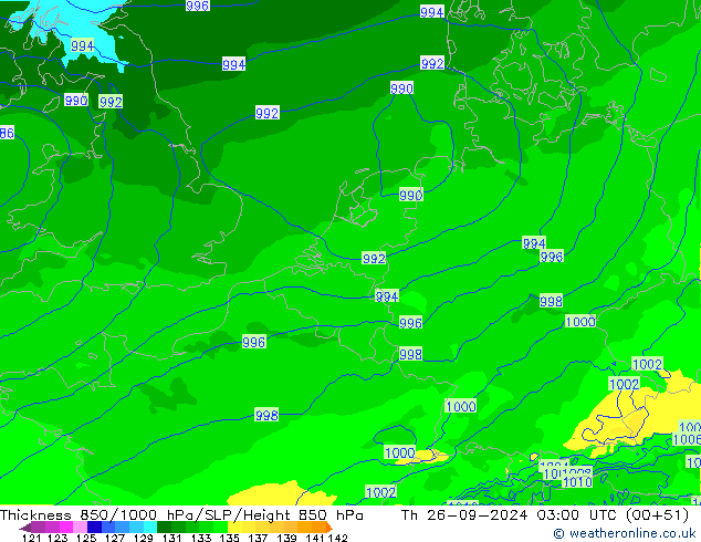 Thck 850-1000 hPa Arpege-eu Th 26.09.2024 03 UTC