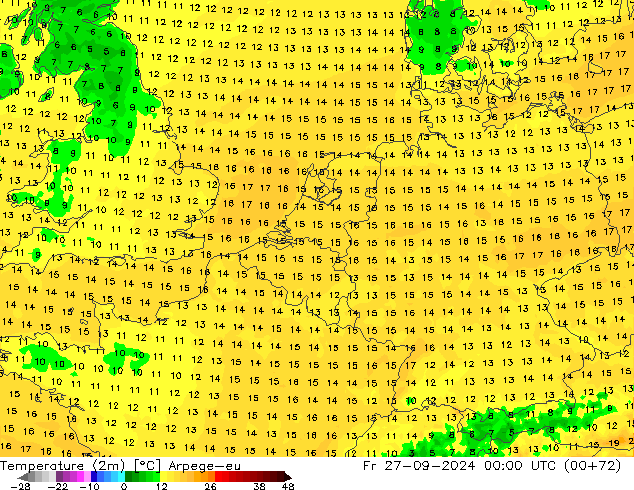 Temperature (2m) Arpege-eu Fr 27.09.2024 00 UTC