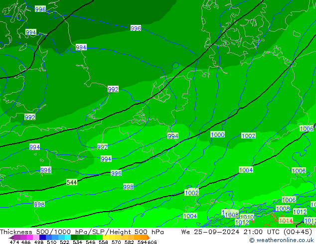 Thck 500-1000гПа Arpege-eu ср 25.09.2024 21 UTC