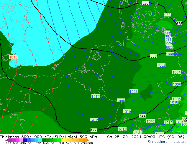 Thck 500-1000hPa Arpege-eu so. 28.09.2024 00 UTC