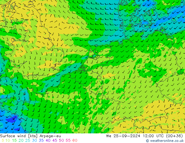 Surface wind Arpege-eu We 25.09.2024 12 UTC