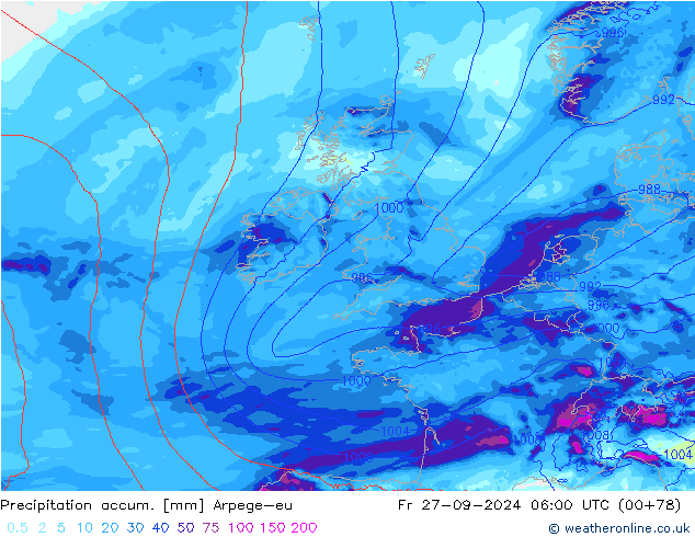 Precipitation accum. Arpege-eu Fr 27.09.2024 06 UTC