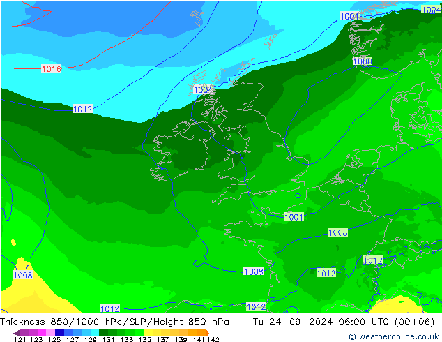 Thck 850-1000 hPa Arpege-eu Út 24.09.2024 06 UTC