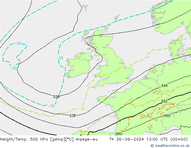 Yükseklik/Sıc. 500 hPa Arpege-eu Per 26.09.2024 12 UTC