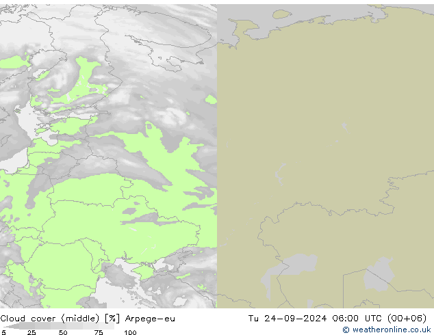 Nuages (moyen) Arpege-eu mar 24.09.2024 06 UTC