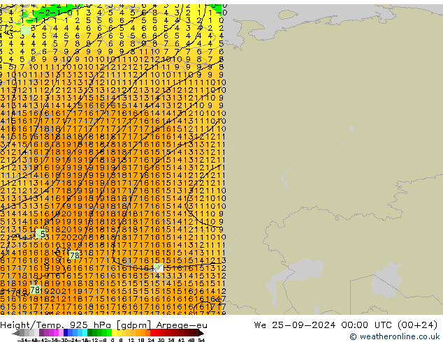 Height/Temp. 925 hPa Arpege-eu We 25.09.2024 00 UTC