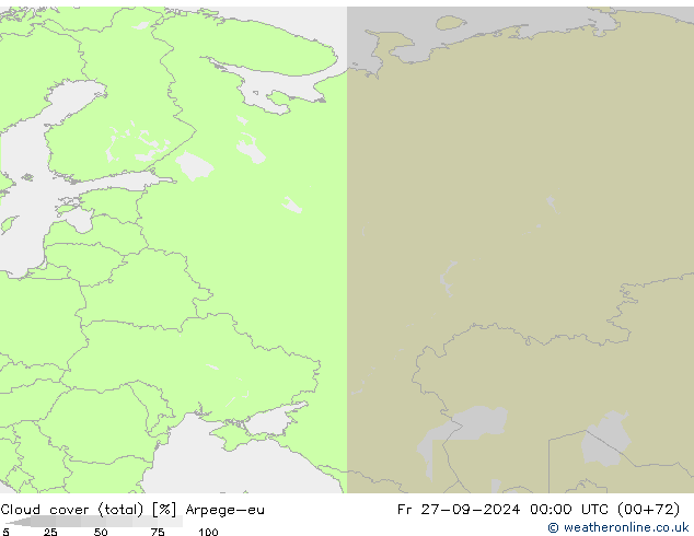 Bulutlar (toplam) Arpege-eu Cu 27.09.2024 00 UTC