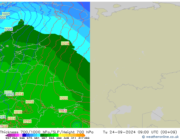 Thck 700-1000 hPa Arpege-eu wto. 24.09.2024 09 UTC