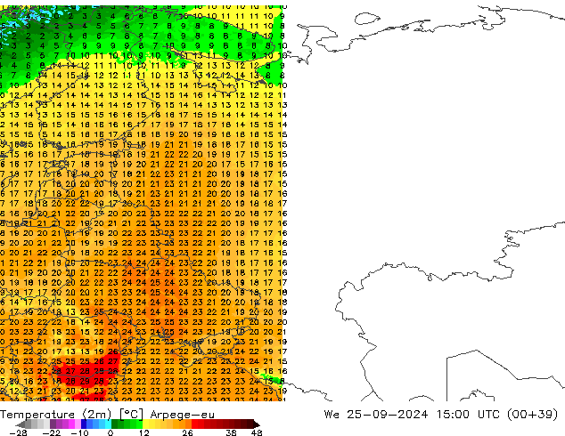 Temperature (2m) Arpege-eu We 25.09.2024 15 UTC