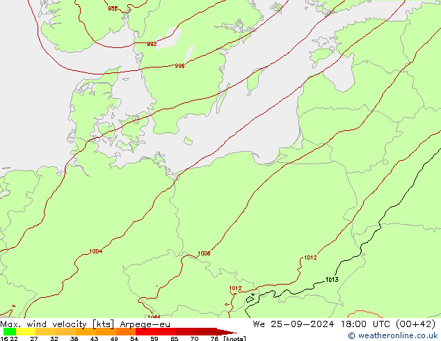 Max. wind velocity Arpege-eu ср 25.09.2024 18 UTC