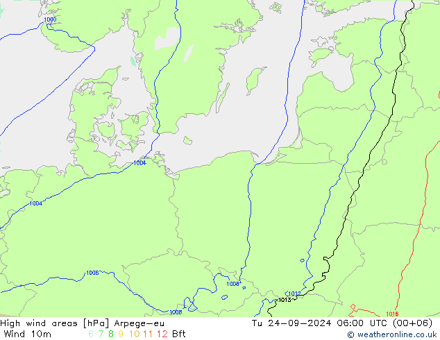 Windvelden Arpege-eu di 24.09.2024 06 UTC