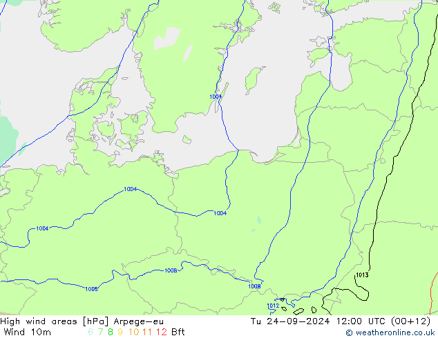 High wind areas Arpege-eu mar 24.09.2024 12 UTC