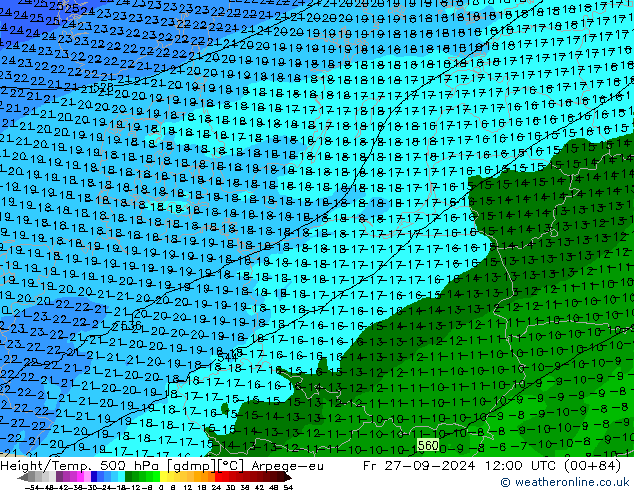 Geop./Temp. 500 hPa Arpege-eu vie 27.09.2024 12 UTC