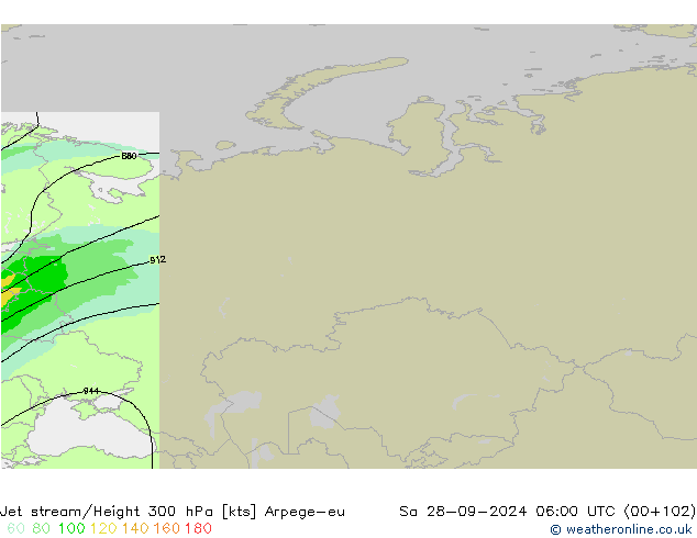 Jet stream/Height 300 hPa Arpege-eu Sa 28.09.2024 06 UTC