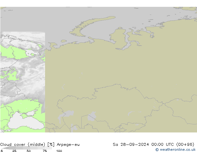 Cloud cover (middle) Arpege-eu Sa 28.09.2024 00 UTC