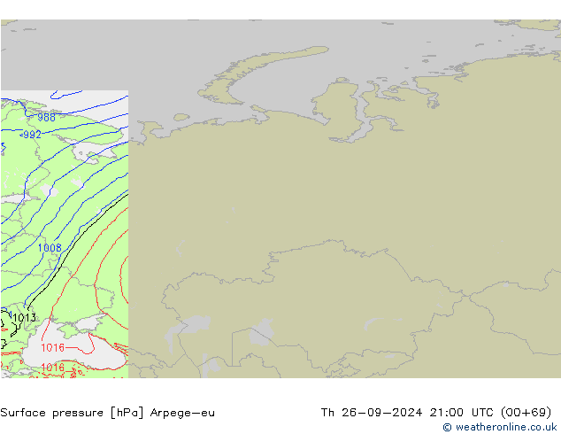 приземное давление Arpege-eu чт 26.09.2024 21 UTC