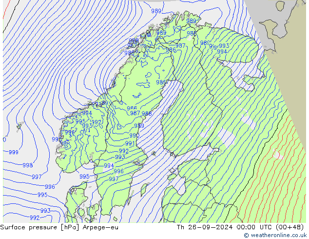 Surface pressure Arpege-eu Th 26.09.2024 00 UTC