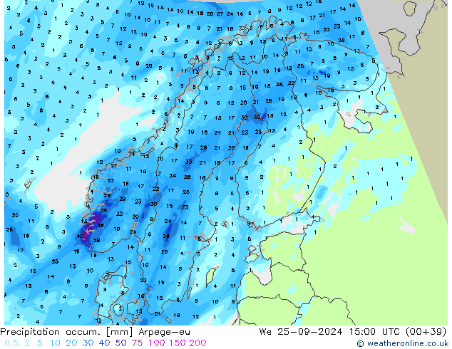 Precipitation accum. Arpege-eu ср 25.09.2024 15 UTC