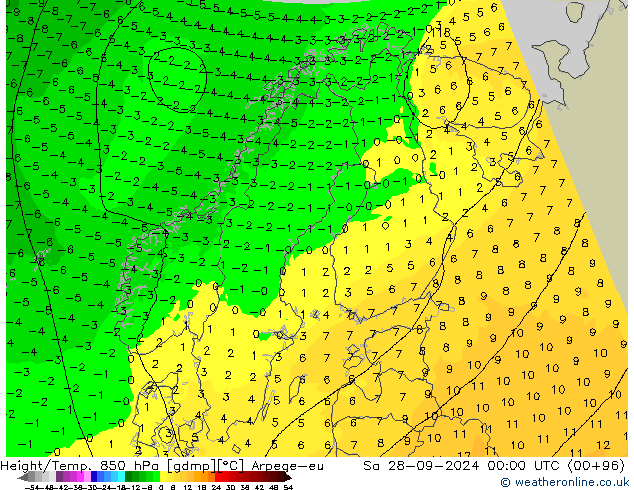 Height/Temp. 850 hPa Arpege-eu Sa 28.09.2024 00 UTC