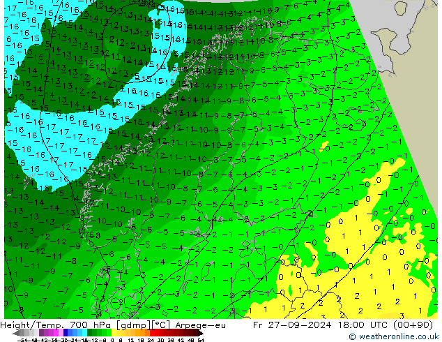 Height/Temp. 700 hPa Arpege-eu Fr 27.09.2024 18 UTC