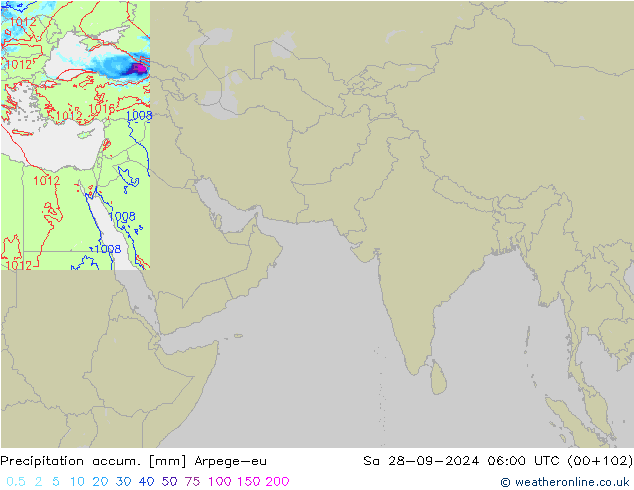 Precipitation accum. Arpege-eu Sa 28.09.2024 06 UTC