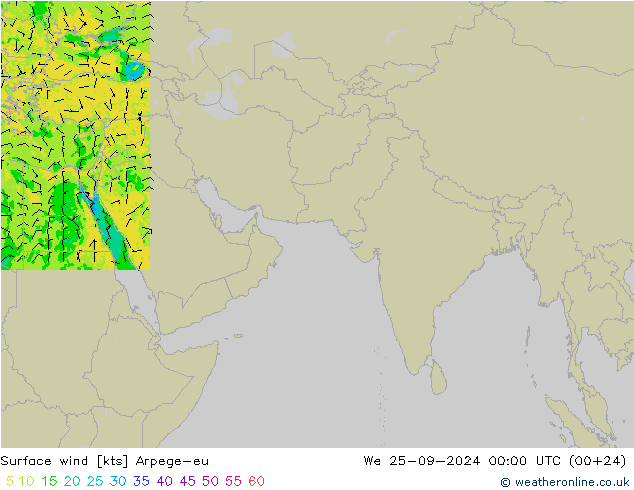 wiatr 10 m Arpege-eu śro. 25.09.2024 00 UTC