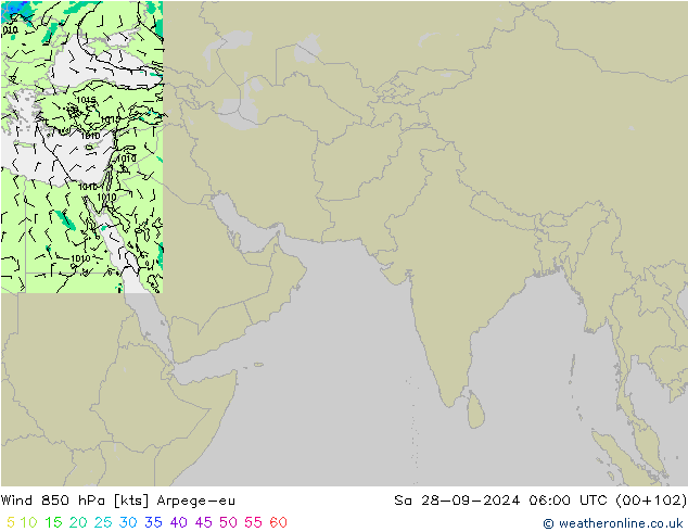 Wind 850 hPa Arpege-eu Sa 28.09.2024 06 UTC