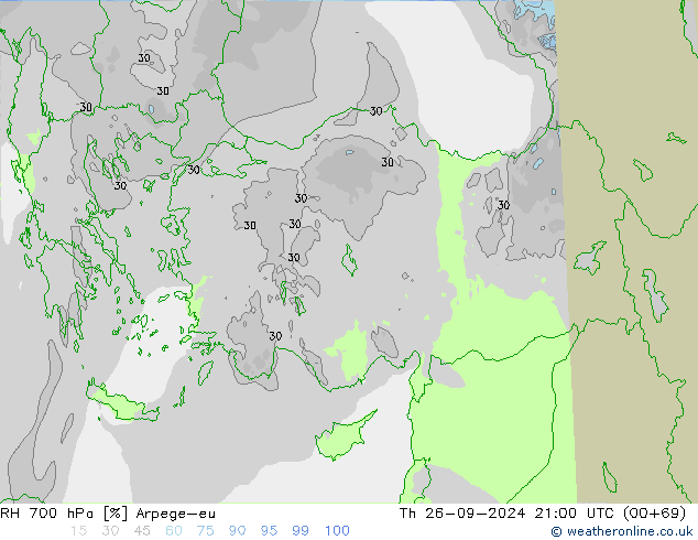 RH 700 hPa Arpege-eu  26.09.2024 21 UTC