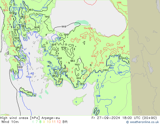 High wind areas Arpege-eu vie 27.09.2024 18 UTC