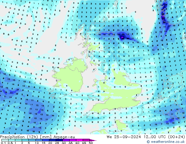 Precipitation (12h) Arpege-eu St 25.09.2024 00 UTC