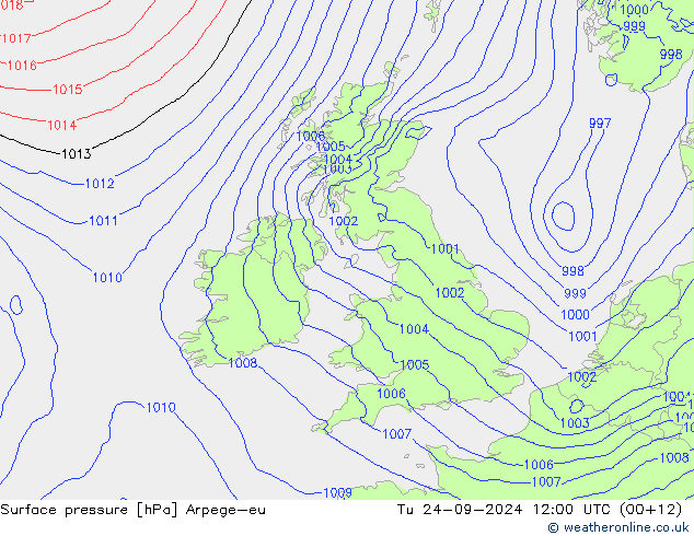 Surface pressure Arpege-eu Tu 24.09.2024 12 UTC