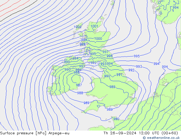 Surface pressure Arpege-eu Th 26.09.2024 12 UTC