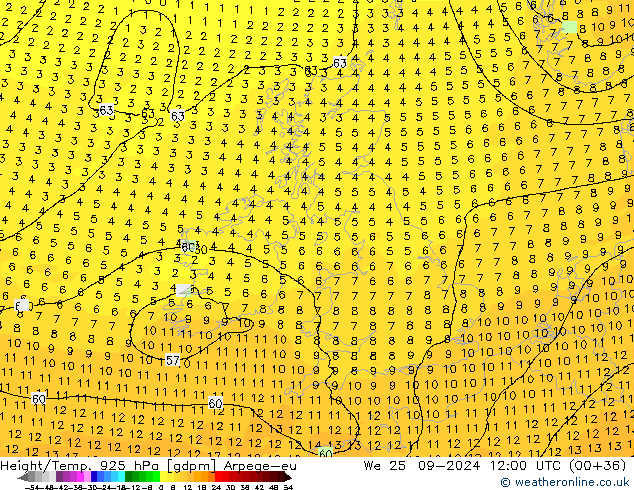 Height/Temp. 925 hPa Arpege-eu St 25.09.2024 12 UTC