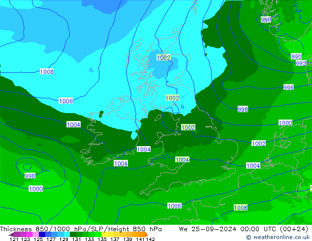 Thck 850-1000 hPa Arpege-eu mer 25.09.2024 00 UTC