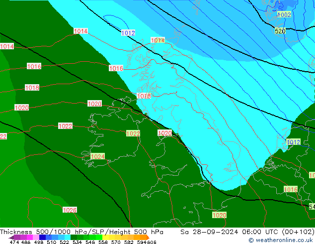 Espesor 500-1000 hPa Arpege-eu sáb 28.09.2024 06 UTC