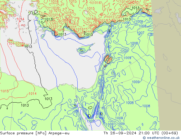 Atmosférický tlak Arpege-eu Čt 26.09.2024 21 UTC