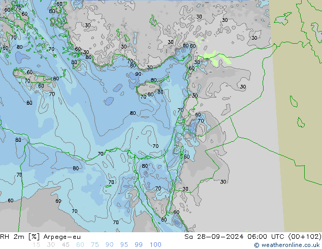 RH 2m Arpege-eu Sa 28.09.2024 06 UTC