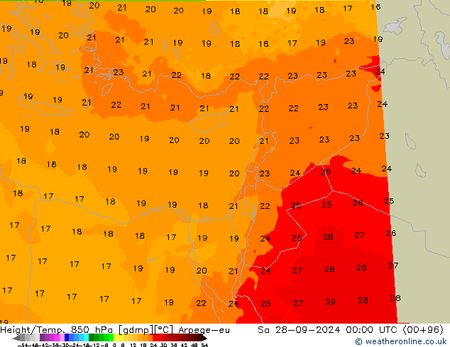 Height/Temp. 850 hPa Arpege-eu Sa 28.09.2024 00 UTC