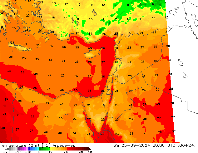 Temperature (2m) Arpege-eu St 25.09.2024 00 UTC