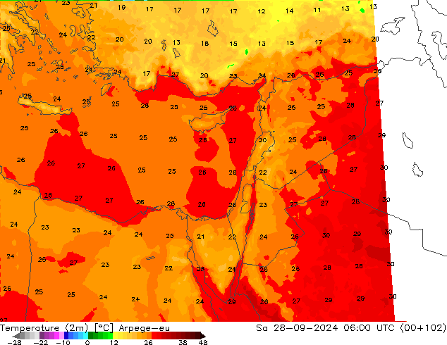 Temperature (2m) Arpege-eu So 28.09.2024 06 UTC