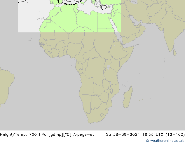 Geop./Temp. 700 hPa Arpege-eu sáb 28.09.2024 18 UTC