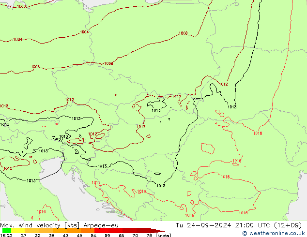 Max. wind velocity Arpege-eu mar 24.09.2024 21 UTC