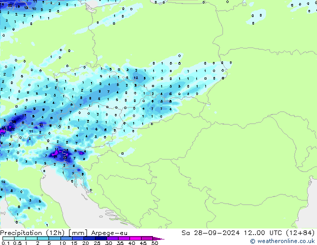 Totale neerslag (12h) Arpege-eu za 28.09.2024 00 UTC