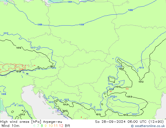 High wind areas Arpege-eu сб 28.09.2024 06 UTC