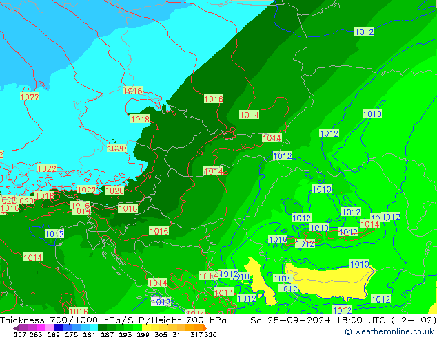 Thck 700-1000 hPa Arpege-eu Sáb 28.09.2024 18 UTC