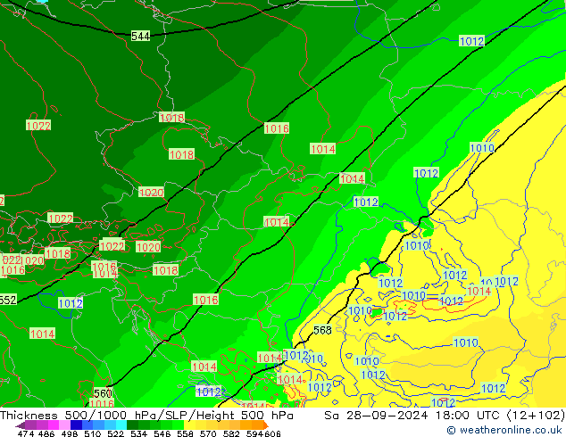 Espesor 500-1000 hPa Arpege-eu sáb 28.09.2024 18 UTC