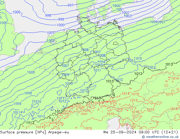 Surface pressure Arpege-eu We 25.09.2024 09 UTC