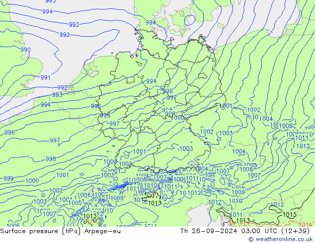 Surface pressure Arpege-eu Th 26.09.2024 03 UTC