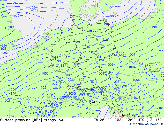 Surface pressure Arpege-eu Th 26.09.2024 12 UTC