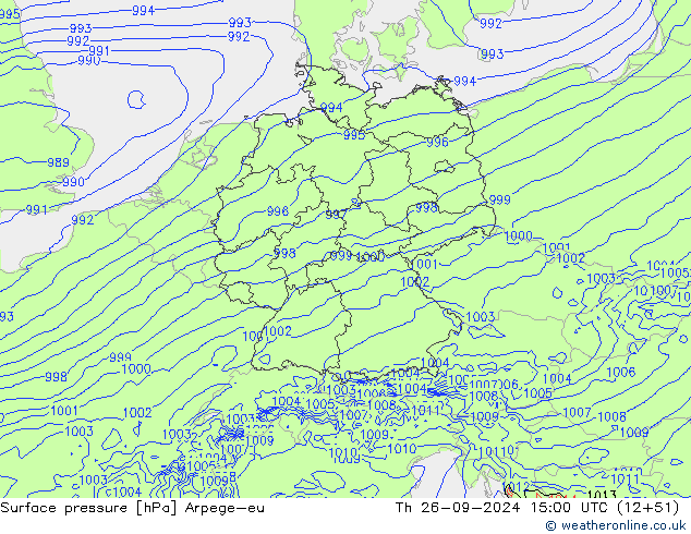 Surface pressure Arpege-eu Th 26.09.2024 15 UTC